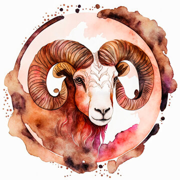 Aries zodiac sign in soft pastel color, in a circle, on a white background. Excellent for horoscopes, astrological divination or graphic projects.