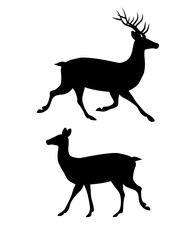 Vector two flat deer silhouette isolated on white background