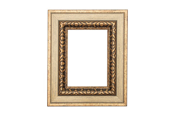 Thick antiqued gold frame 5x7 window isolated