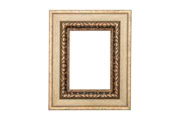Thick antiqued gold frame 5x7 window isolated