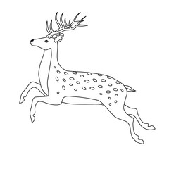 Vector flat hand drawn outline jumping deer isolated on white background