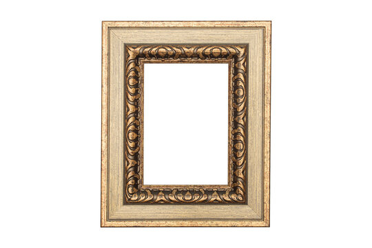 Thick antiqued gold frame 5x7 window isolated