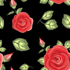 Roses vector with seamless pattern on a  black color background