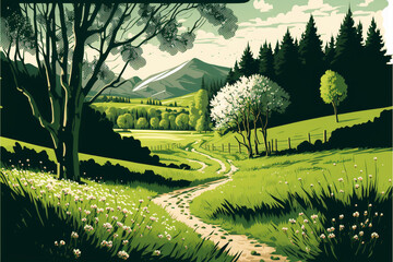 vector art illustration of meadows