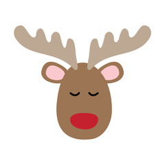 Vector flat hand drawn Christmas deer face isolated on white background