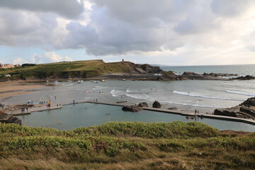 Nature pool at Summerleaze Beach Bude Bay in Cornwall, England Great Britain