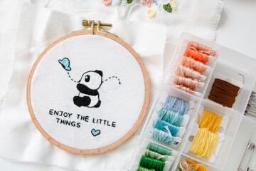Cute embroidery project with colorful threads
