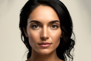 Naklejka premium Close up portrait of a beautiful hispanic woman against a plain background. Generative ai