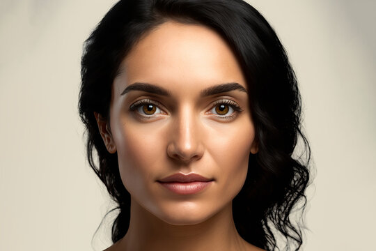 Close up portrait of a beautiful hispanic woman against a plain background. Generative ai