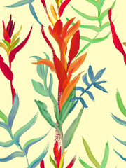 bright seamless pattern with multicolored tropical flowers and leaves for textile 