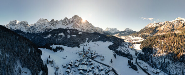 Panorama of Sappada Dolomiti in Friuli Venezia Giulia region Udine province, Italy