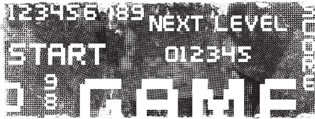 Obraz premium Glitch distorted geometric shape . Noise destroyed logo . Trendy defect error shapes . Glitched frame .Grunge textured . Distressed effect .Vector shapes with a halftone dots screen print texture.