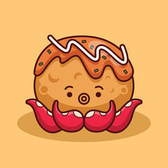 cute octopus with takoyaki illustration in flat design