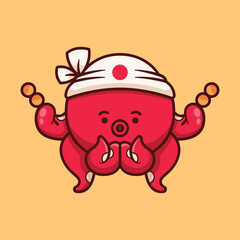 cute octopus with takoyaki illustration in flat design