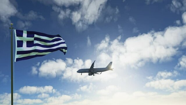 Generic airplane landing in Greece. A passenger plane lowering its landing gears as it approaches a Greece airport.
