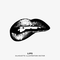 bitting lips silhouette illustration vector, 