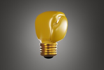 A boxing glove with a bulb tip on a dark background. Business concept, climbing the career ladder, fighting for promotion. 3D render; 3D illustration.