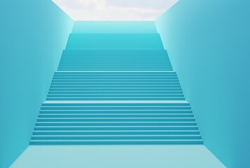 Stairs with exit at the top. The concept of achieving success after climbing, business and finance,...