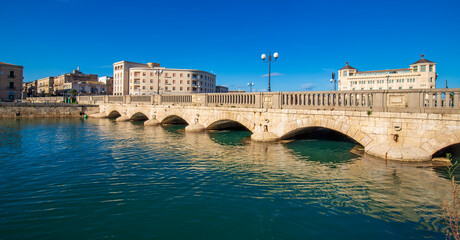 View of Umberto I bridge in Syracuse Sicily. Italy © EdVal