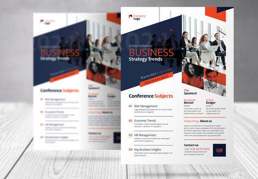 Online Event Business Flyer Template with Blue and Red  Accents