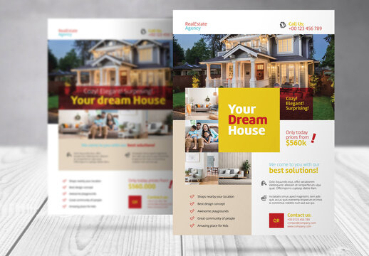 Real Estate Flyer Template with Yellow and Red  Accents