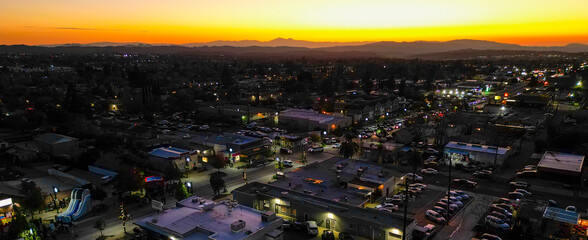 Yucaipa, California, During Sunset from a UAV Drone Aerial View