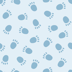Vector seamless pattern with cute polar bear paw prints on snow