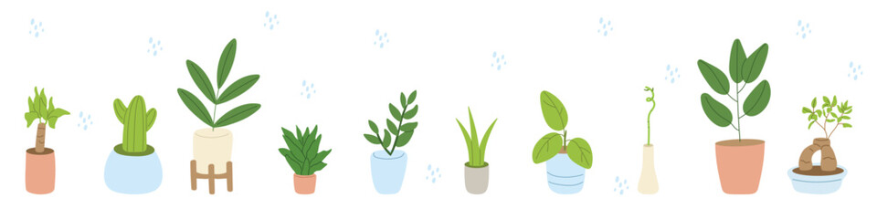 Pot plant set. Natural houseplant collection. Flat vector illustration