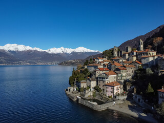 Fototapeta na wymiar Aerial view of Corenno Plinio a village on Lake Como