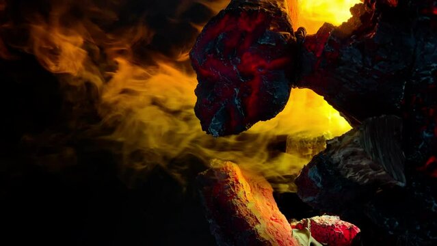 artificial steam fireplace, illuminated steam rises through artificial stones creating the appearance of fire