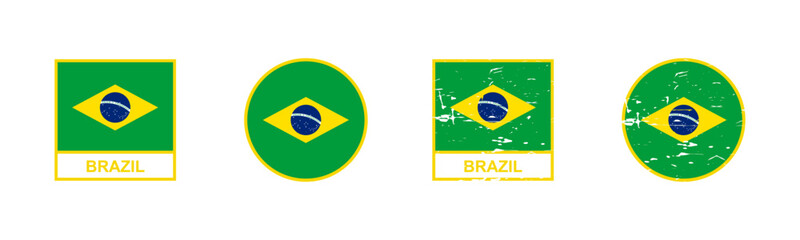 Set of flag of Brazil in square and round shape isolated on white background. Collection flag of Brasil. vector illustration
