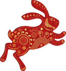Red silhouette of cute bunny. Rabbit icon. Zodiac animals
