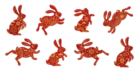 Red silhouette of cute bunny. Rabbit icon. Zodiac animals