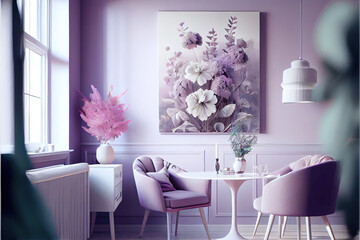 beautiful luxury pastel purple interior with spring time flower decoration