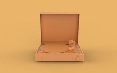 Yellow Record Vintage Player Turntable front view on solid background 3d illustration icon simple style