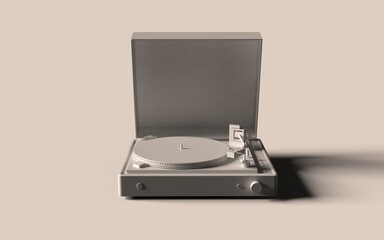 Front view old rarity vinyl player with cap in solid white grey color 3d illustration minimal style