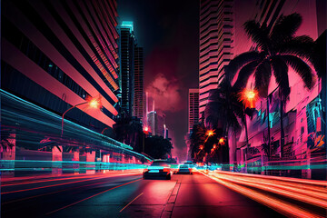 city street at night with colorful long exposure lights