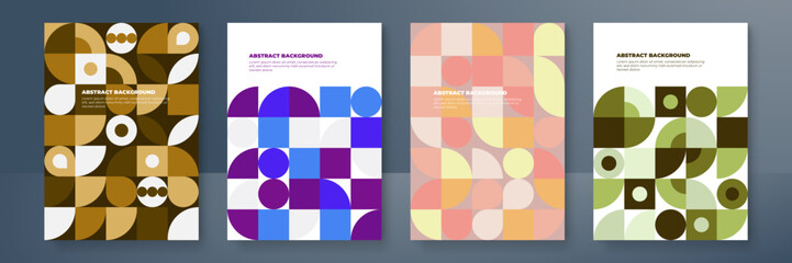 Obraz premium Modern abstract covers set with mosaic minimal covers design. Colorful geometric background, vector illustration.