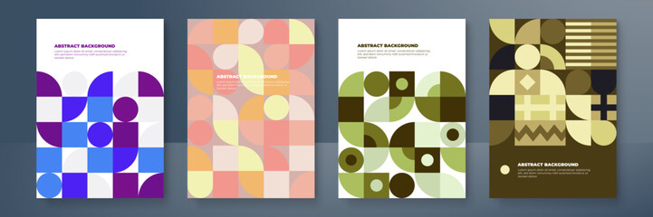 Obraz premium Modern abstract covers set with mosaic minimal covers design. Colorful geometric background, vector illustration.