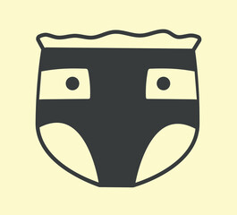 Baby diaper icon. Element of clothes for babies, hygiene and cleanliness. Minimalistic sticker for social networks and messengers. Symbol of childhood and parenthood. Cartoon flat vector illustration