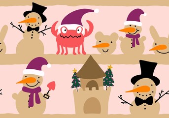 Christmas on the beach seamless snowman festive pattern for wrapping paper and kids clothes print and fabrics