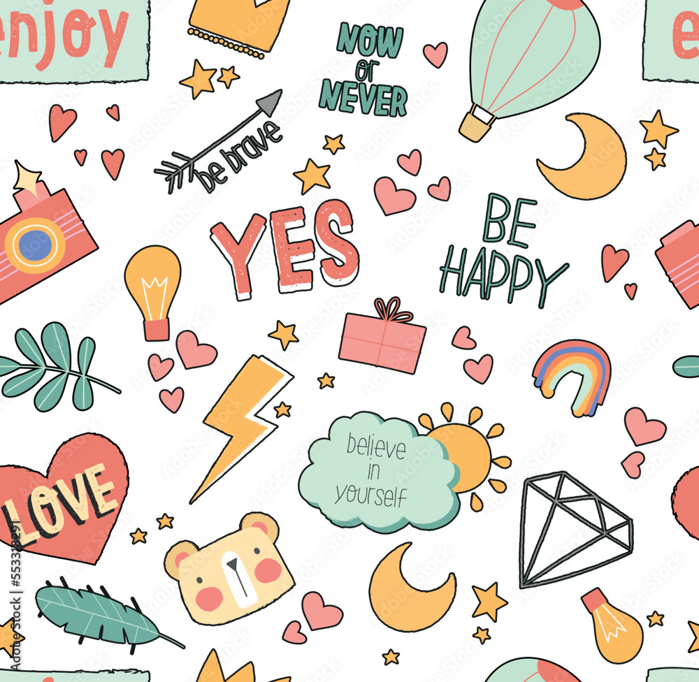 Poster doodle seamless pattern. repeating design element for printing on fabric. minimalistic shapes and st