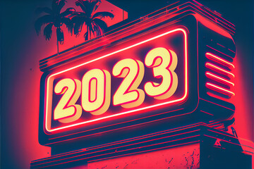 2023 text neon sign style with shiny colors new year