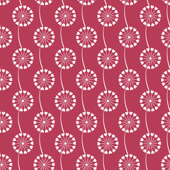 Seamless pattern of dandelion with hearts on isolated magenta background. Design for Valentine’s Day, Wedding, Mother’s day celebration, greeting cards, invitations, scrapbooking, home decoration.