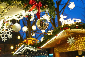 Christmas market decoration as a symbol of winter holidays and the New Year. Basel, Switzerland