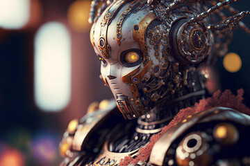 Fototapeta na wymiar illustration of close-up face of humanoid robot