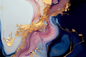 Navy Blue and Rose Gold Alcohol Ink with Gold Leaf