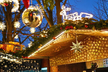 Christmas market decoration as a symbol of winter holidays and the New Year. Basel, Switzerland