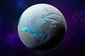 Fototapeta na wymiar Glacial Exoplanet in the Void of Space.