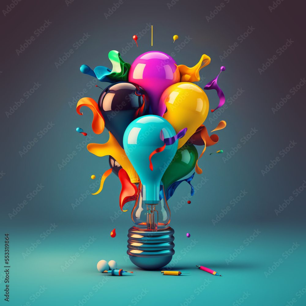 Canvas Prints a colorful idea light bulb lamp with balloons, visualization of brainstorming, bright idea and creat